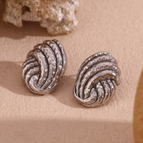 ETSMJ780 18K Gold Plated Hammered Button Stud Earrings with Bread Texture Women's Fashion Jewelry