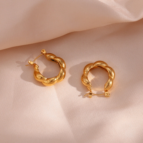 ETSMJ576 18K Gold Plated Stainless Steel Hollow Flower Hoop Earrings Women's Fashion Jewelry