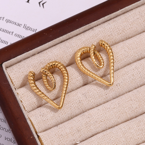 ETSMJ699 18K Gold Plated Stainless Steel Openwork Textured Wrapped Heart Stud Earrings Women's Fashion Jewelry