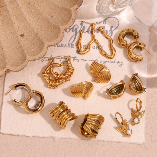 ETSMJ149 18K Gold Plated Stainless Steel Multilayer Hollow Geometric V-Shaped Ear Cuffs Women's Fashion Jewelry