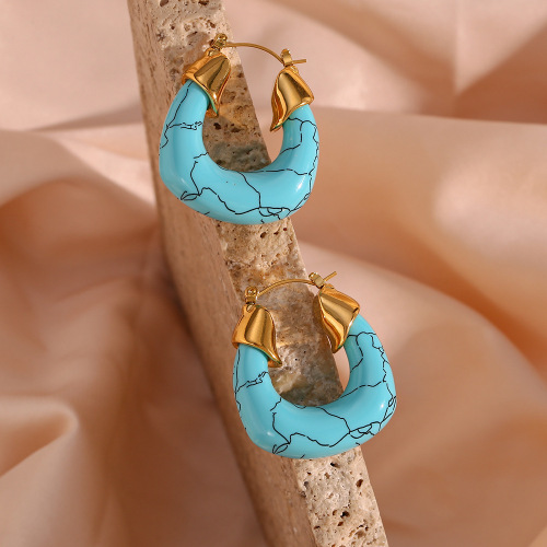 ETSMJ199 Stainless Steel Acrylic Turquoise Hoop Earrings Women's Fashion Jewelry