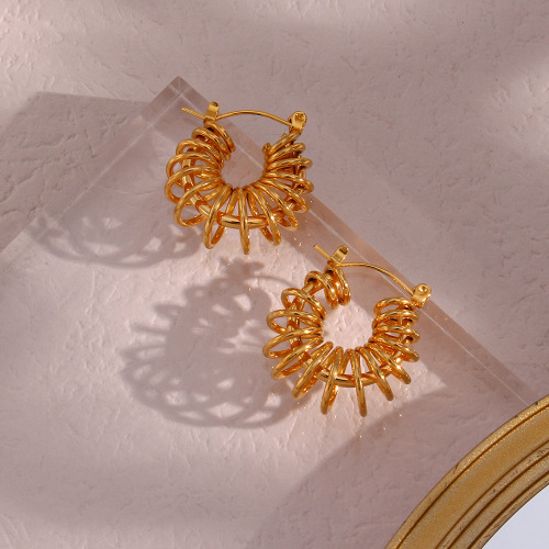 ETSMJ580 18K Gold Plated Stainless Steel Hollow Wire Wrapped Hoop Earrings Women's Fashion Jewelry