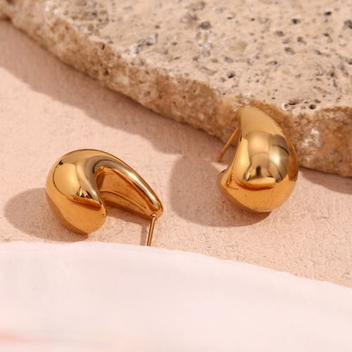 ETSMJ43 18K Gold Plated Stainless Steel Hollow Hook Earrings for Women Elegant and Modern Jewelry