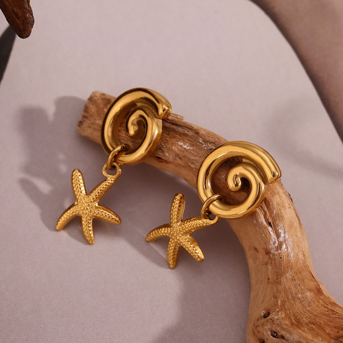 ETSMJ728 18K Gold Plated Stainless Steel Donut Starfish Stud Earrings Women's Fashion Jewelry