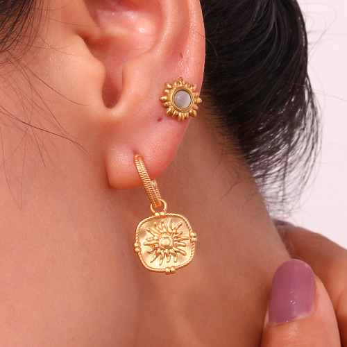 ETSMJ64 18K Gold Plated Stainless Steel Sunburst Twist Pattern Earrings for Women Trendy Fashion Jewelry