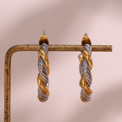 ETSMJ544 30mm C-Shaped Brushed Twisted Hoop Earrings - Fashion Jewelry for Women