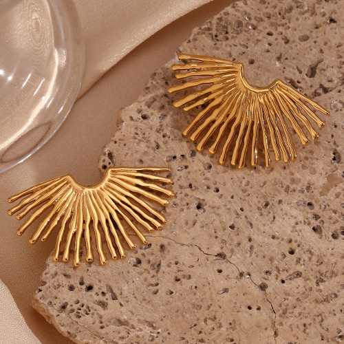 ETSMJ635 18K Gold Plated Stainless Steel Street Style Fan-Shaped Earrings Women's Hip Hop Jewelry