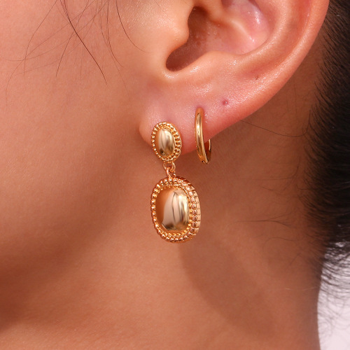ETSMJ892 18K Gold Plated Stainless Steel Small Ball Square Drop Earrings Women's Fashion Jewelry