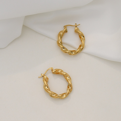 ETSMJ402 18K Gold Plated Stainless Steel Braided Hoop Earrings Women's Fashion Jewelry