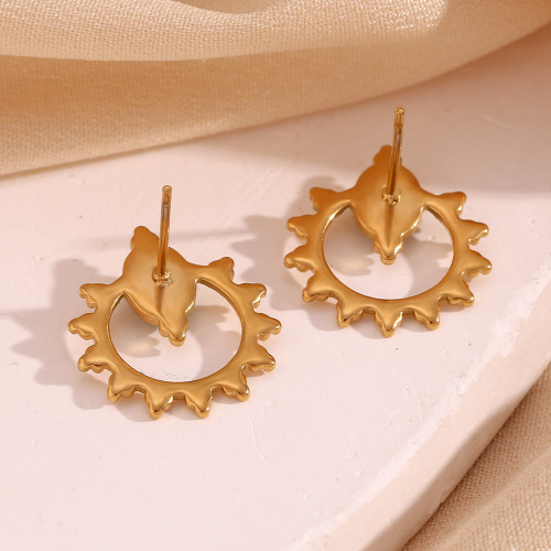 ETSMJ463 18K Gold Plated Bohemian Blue Turquoise Oval Flower Stud Earrings Women's Fashion Jewelry