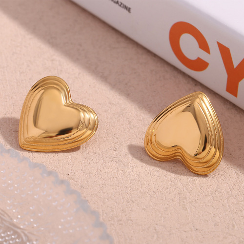 ETSMJ694 18K Gold Plated Stainless Steel Triple Layer Polished Heart Stud Earrings Women's Fashion Jewelry