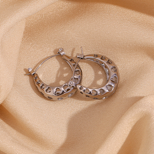 ETSMJ873 18K Gold Plated Stainless Steel Hollow Heart U-Shaped Hoop Earrings Women's Fashion Jewelry