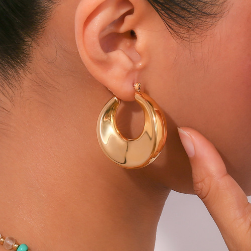 ETSMJ164 18K Gold Plated Stainless Steel Double-Sided Hollow Circle Earrings Women's Fashion Jewelry