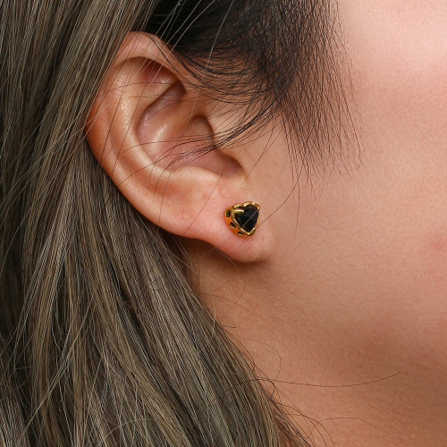 ETSMJ907 18K Gold Plated Stainless Steel Heart Shaped Zirconia Stud Earrings Women's Fashion Jewelry