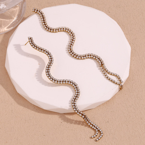 ETSMJ397 18K Gold Plated Stainless Steel S-Shaped Zirconia Curve Earrings Women's Fashion Jewelry