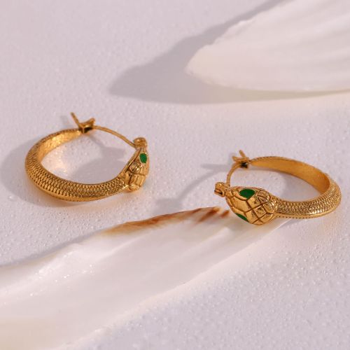 ETSMJ309 Stainless Steel Green Snake Eye Round Hoop Earrings Women's Fashion Jewelry