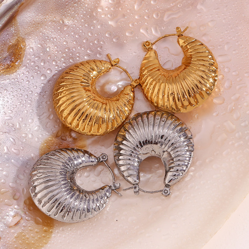 ETSMJ266 18K Gold Plated Stainless Steel Hollow Ram Horn Pattern Hoop Earrings Women's Fashion Jewelry