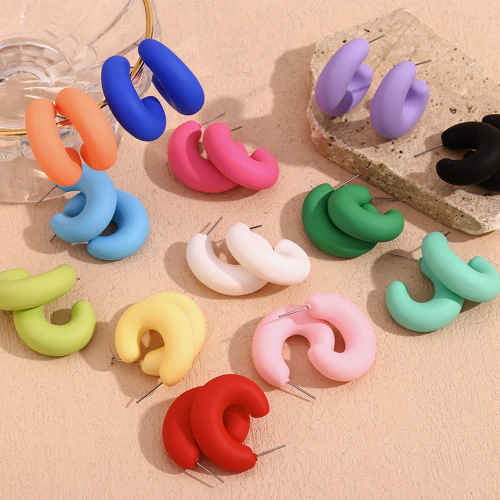 ETSMJ757 Colorful Dopamine Stainless Steel O-Shaped ABS Spray Painted Open Stud Earrings Trendy Jewelry