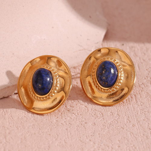ETSMJ713 18K Gold Plated Stainless Steel Geometric Oval Natural Stone Stud Earrings Women's Fashion Jewelry