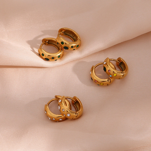 ETSMJ579 Stainless Steel Round Zirconia Hoop Earrings Women's Chunky Fashion Jewelry