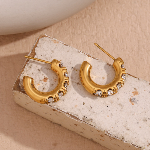 ETSMJ426 18K Gold Plated Stainless Steel C-Shaped Micro Pave Zircon Earrings Women's Fashion Jewelry