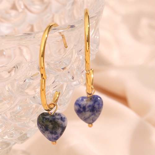 ETSMJ526 Stainless Steel Natural Stone Heart Pendant Drop Earrings Women's Fashion Jewelry