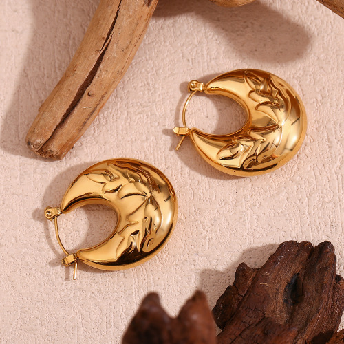 ETSMJ200 18K Gold Plated Hollow Leaf Hoop Earrings Women's Fashion Jewelry