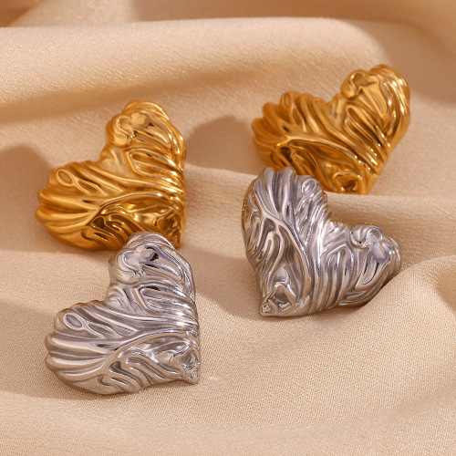 ETSMJ681 18K Gold Plated Stainless Steel Brushed Heart Stud Earrings Women's Fashion Jewelry