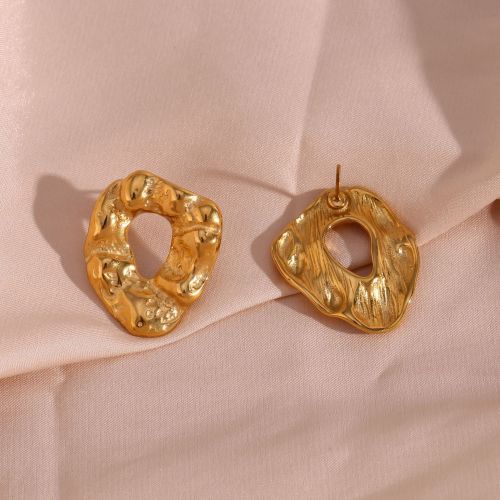 ETSMJ547 Irregular Foil Surface Stainless Steel Hoop Earrings - Women's Fashion Jewelry