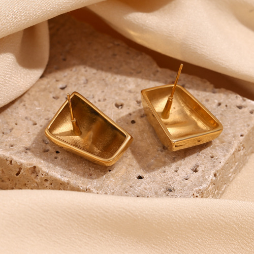 ETSMJ677 18K Gold Plated Stainless Steel Trapezoid Geometric Water Ripple Stud Earrings Women's Fashion Jewelry