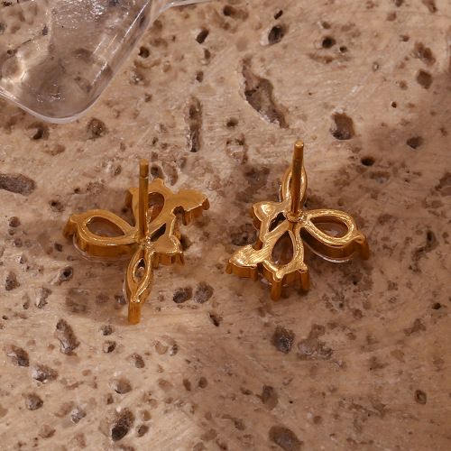 ETSMJ217 18K Gold Plated Stainless Steel Zirconia Flower Stud Earrings Women's Fashion Jewelry