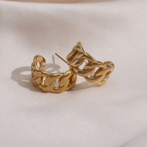 ETSMJ137 Large Stainless Steel Twisted Hoop Earrings Faceted Stud Jewelry for Women