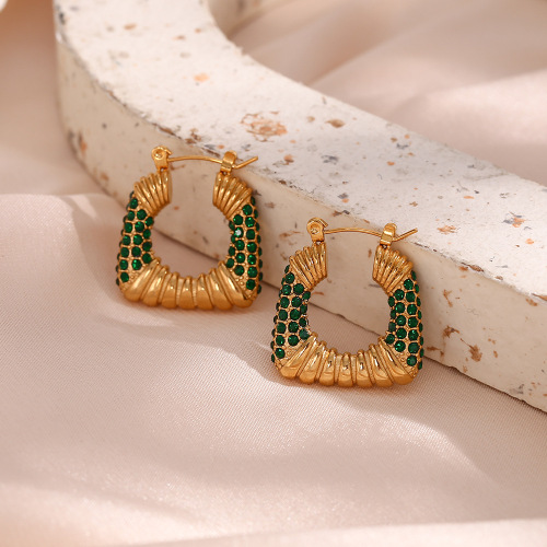 ETSMJ564 Stainless Steel Micro Pave Zirconia Hollow Pattern Trapezoid Hoop Earrings Women's Fashion Jewelry