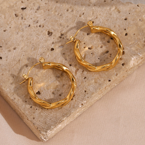 ETSMJ901 18K Gold Plated Stainless Steel C-Shaped Large Woven Hoop Earrings Women's Fashion Jewelry