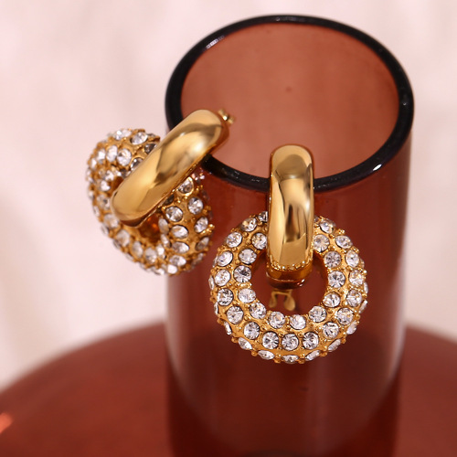 ETSMJ845 18K Gold Plated Stainless Steel Micro Pave Donut Hoop Earrings Women's Fashion Jewelry