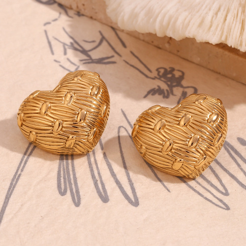 ETSMJ840 18K Gold Plated Stainless Steel Woven Heart Stud Earrings Women's Fashion Jewelry