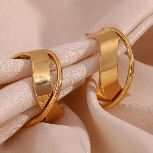 ETSMJ512 18K Gold Plated Stainless Steel Geometric Cross Line Hollow Earrings Women's Fashion Jewelry
