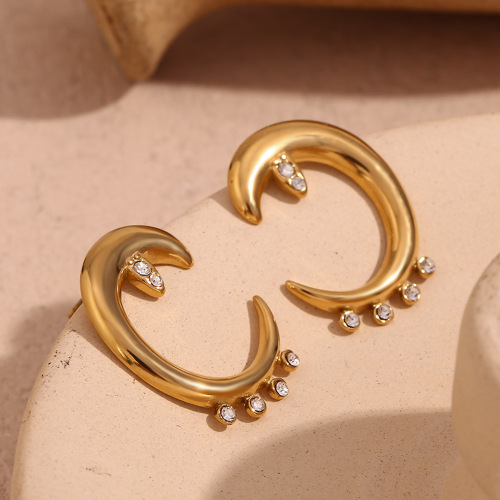 ETSMJ839 18K Gold Plated Stainless Steel Crescent Moon Micro Pave Zircon Earrings Women's Fashion Jewelry