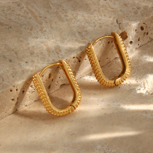 ETSMJ187 Stainless Steel Wheat Pattern Rectangular Hoop Earrings Women's Fashion Jewelry