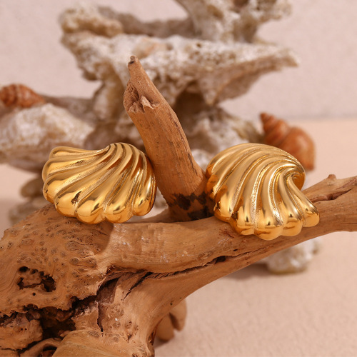 ETSMJ630 18K Gold Plated Stainless Steel Geometric Wave Shell Stud Earrings Women's Fashion Jewelry