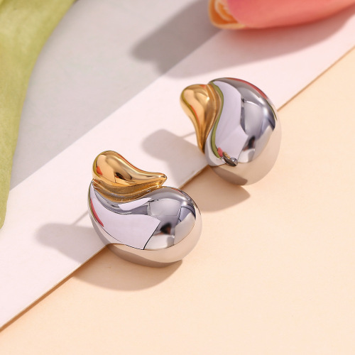 ETSMJ658 18K Gold Plated Stainless Steel Mixed Metal Teardrop Earrings Women's Fashion Jewelry