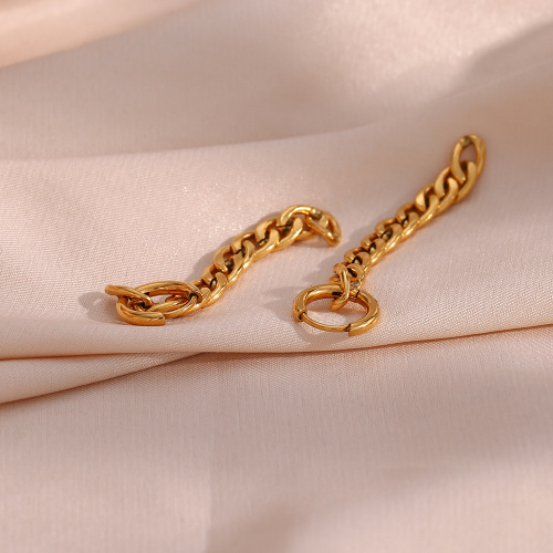 ETSMJ327 Stainless Steel Figaro Chain Long Drop Hoop Earrings Women's Trendy Fashion Jewelry