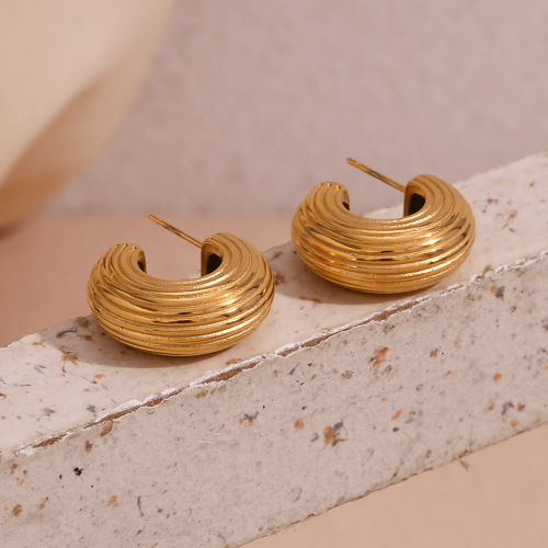 ETSMJ682 18K Gold Plated Small Brushed C-Shaped Hoop Earrings Women's Fashion Jewelry