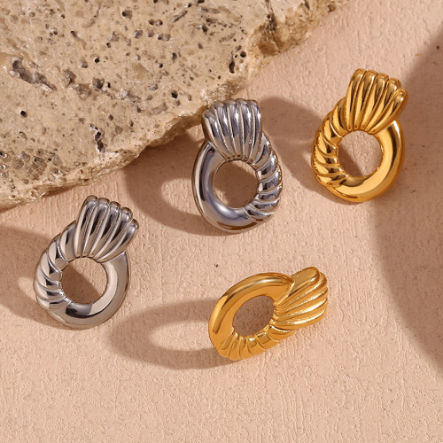 ETSMJ428 18K Gold Plated Stainless Steel Geometric Twisted Round Hoop Earrings Women's Fashion Jewelry