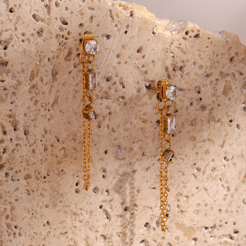 ETSMJ332 Women's Stainless Steel Geometric Zircon Chain Drop Earrings Trendy Fashion Jewelry