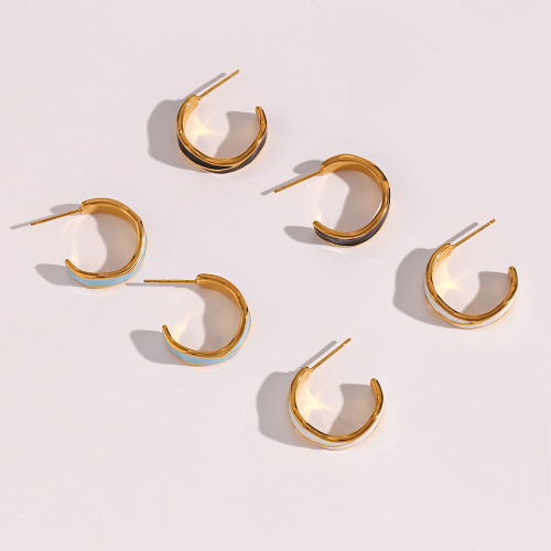 ETSMJ578 18K Gold Plated Stainless Steel Irregular Enamel Hoop Earrings Women's Fashion Jewelry