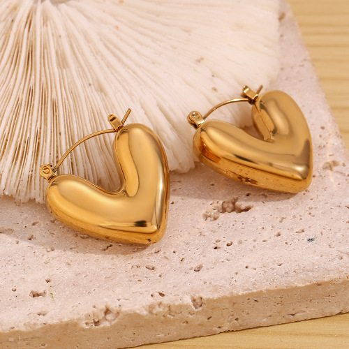 ETSMJ434 18K Gold Plated Stainless Steel Hollow Heart Hoop Earrings Women's Fashion Jewelry