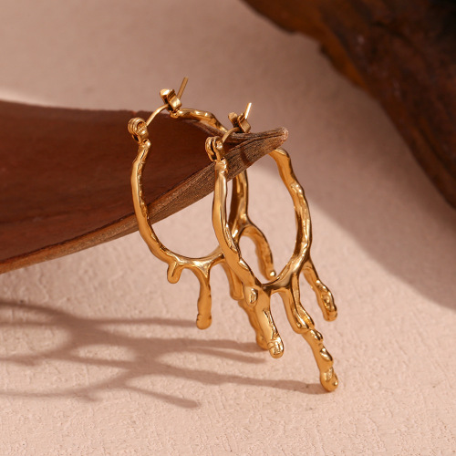ETSMJ448 18K Gold Plated Stainless Steel Molten Lava Drop Hoop Earrings Women's Fashion Jewelry