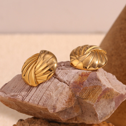ETSMJ632 18K Gold Plated Stainless Steel Flower Weave Stripe Round Earrings Women's Fashion Jewelry