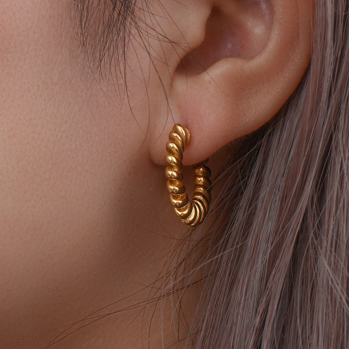 ETSMJ188 18K Gold Plated Stainless Steel Twisted Hoop Earrings Women's Fashion Jewelry
